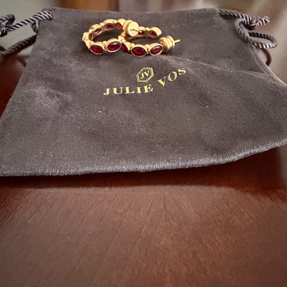 Julie Vos Gold and Red hoop earrings